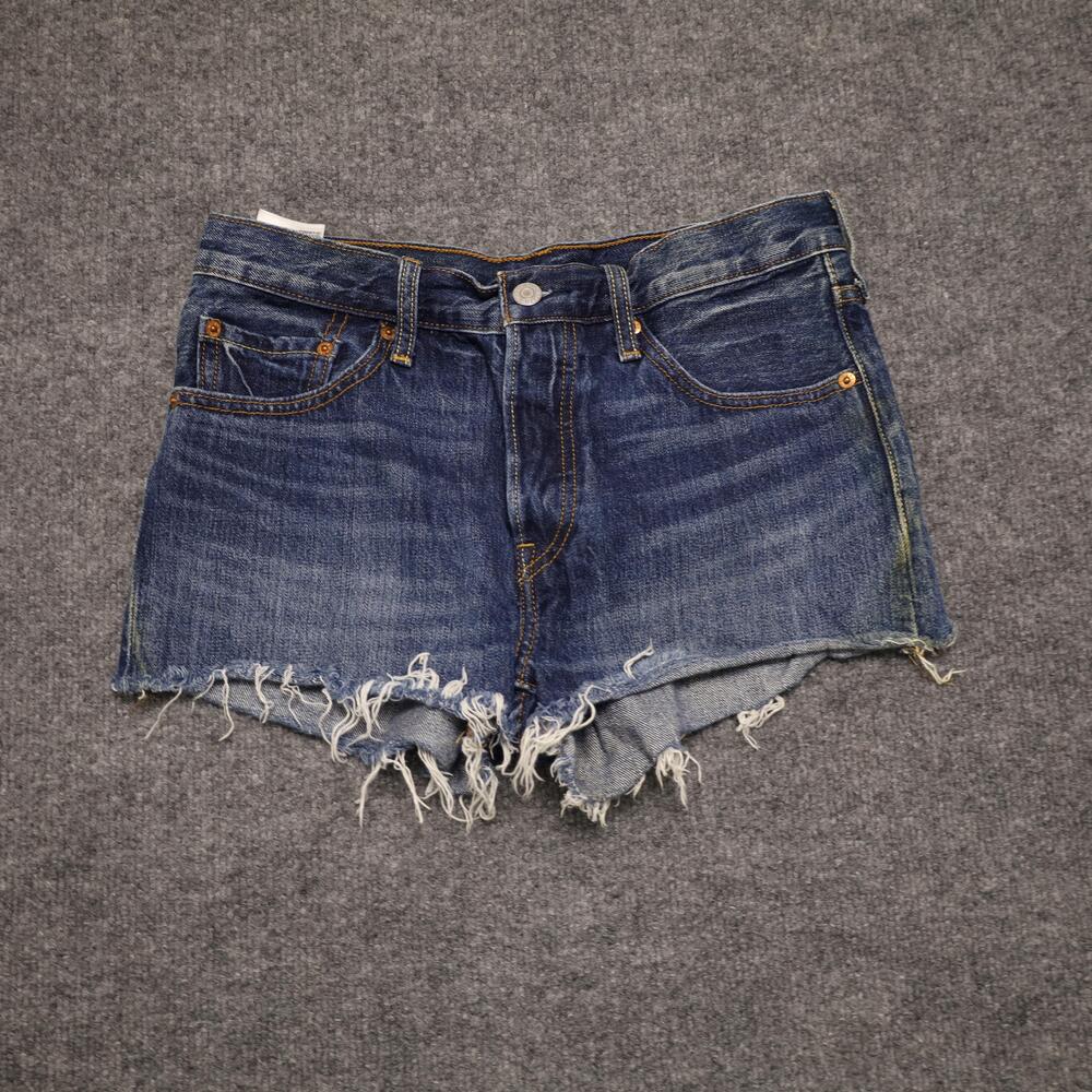 Levis 501 Denim Shorts Womens W27 Blue Button Fly Cutoff Frayed Hem High Rise